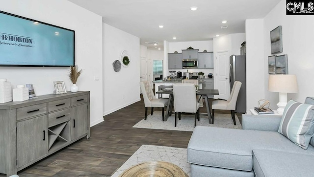 118A Willow Creek Blvd, Lugoff, SC 29078 - living area featuring baseboards, dark wood finished floors, and recessed lighting