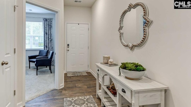 118A Willow Creek Blvd, Lugoff, SC 29078 - foyer entrance featuring baseboards, dark wood finished floors, and visible vents