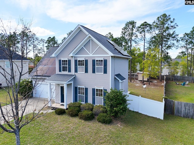 56 Kimpton Dr, Elgin, SC 29045 - view of front of house with concrete driveway, a front yard, and fence