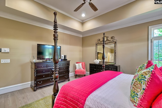 209 Mariannas Ct, Lexington, SC 29072 - bedroom with crown molding, a ceiling fan, recessed lighting, wood finished floors, and baseboards