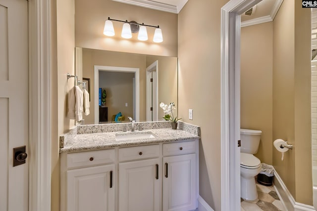 209 Mariannas Ct, Lexington, SC 29072 - bathroom featuring ornamental molding, toilet, vanity, and baseboards