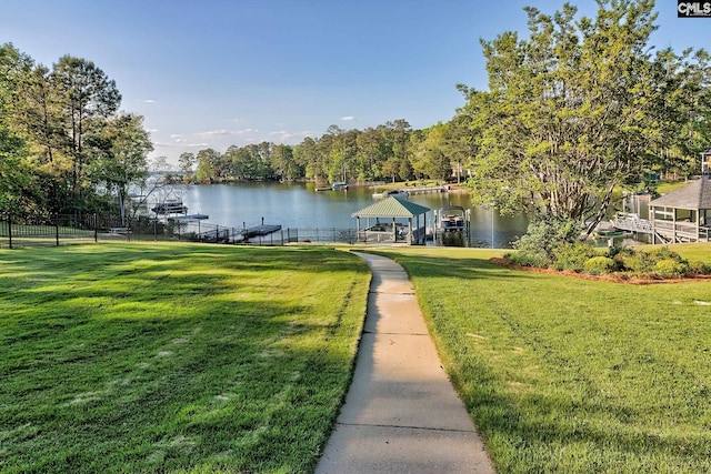 209 Mariannas Ct, Lexington, SC 29072 - exterior space with a water view, a boat dock, fence, and boat lift