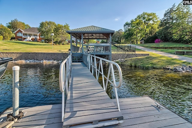 209 Mariannas Ct, Lexington, SC 29072 - view of dock with a water view, a gazebo, and a lawn