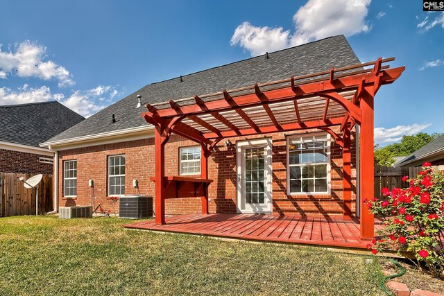 113 Wild Spring Rd, Lexington, SC 29072 - rear view of house with a yard, fence, brick siding, and a pergola