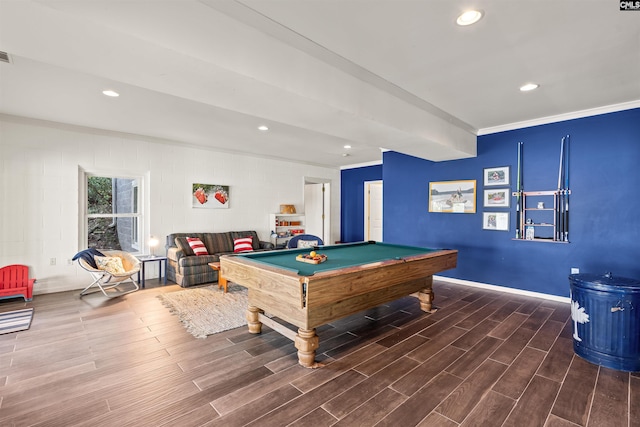 1724 Gold Nugget Pt, Prosperity, SC 29127 - playroom with wood finished floors, baseboards, billiards, and recessed lighting