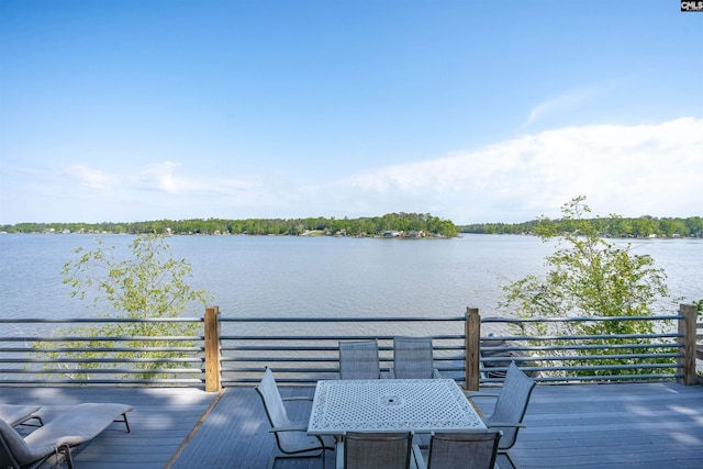 1724 Gold Nugget Pt, Prosperity, SC 29127 - wooden terrace with outdoor dining area and a water view