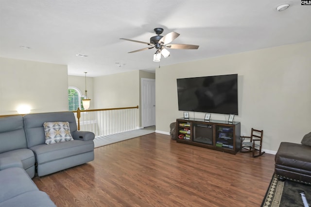 304 Oakhurst Pl, Blythewood, SC 29016 - living room featuring wood finished floors, ceiling fan, and baseboards