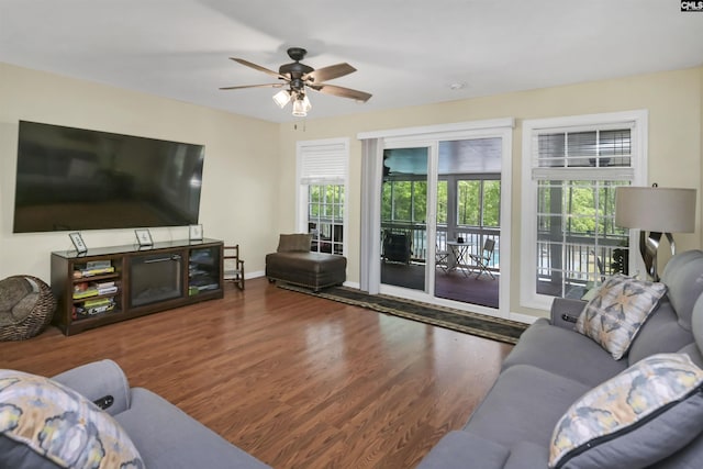 304 Oakhurst Pl, Blythewood, SC 29016 - living room with wood finished floors, baseboards, and a ceiling fan