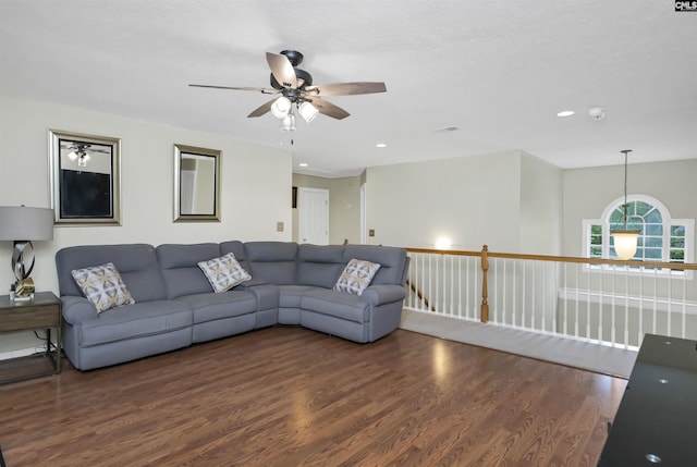 304 Oakhurst Pl, Blythewood, SC 29016 - living room featuring recessed lighting, a ceiling fan, and wood finished floors