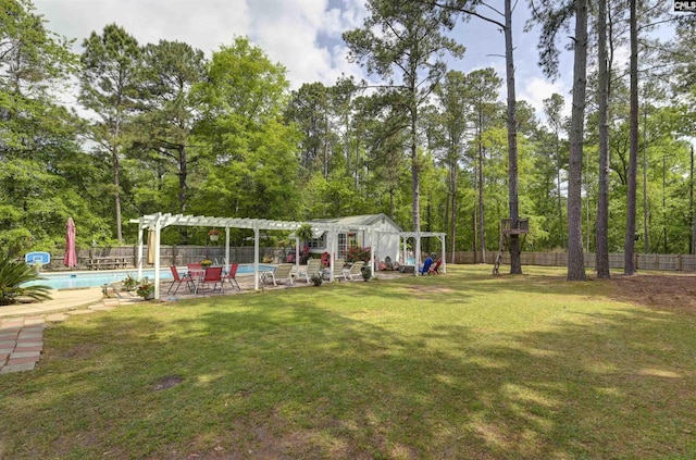 304 Oakhurst Pl, Blythewood, SC 29016 - view of yard with a fenced backyard, a community pool, a patio, and a pergola