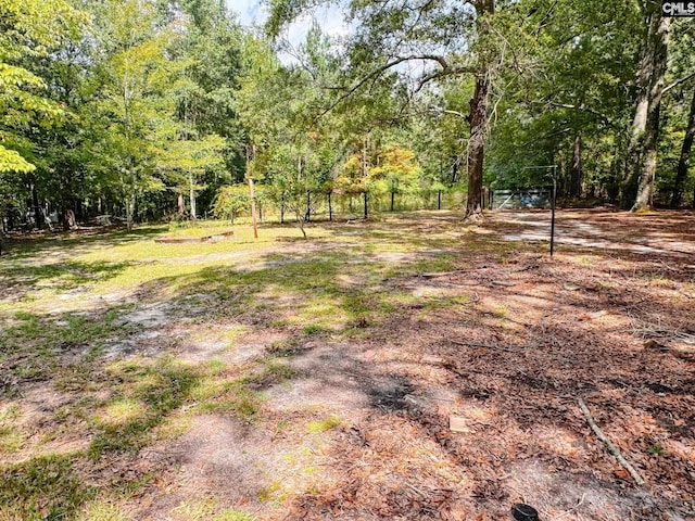 view of yard with a forest view