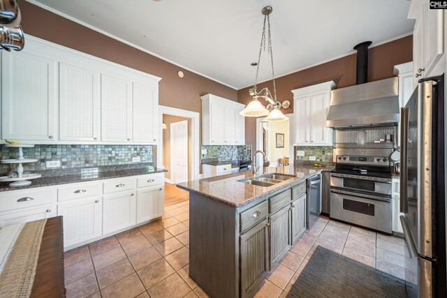 131 Pine St, Salley, SC 29137 - kitchen featuring white cabinets, wall chimney exhaust hood, a sink, appliances with stainless steel finishes, and backsplash