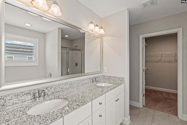 126 Sunset Bay Ln, Lexington, SC 29072 - full bath featuring a shower stall, a spacious closet, visible vents, and a sink