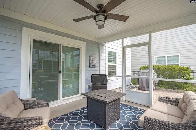 126 Sunset Bay Ln, Lexington, SC 29072 - sunroom / solarium featuring an outdoor hangout area, ceiling fan, and a wealth of natural light