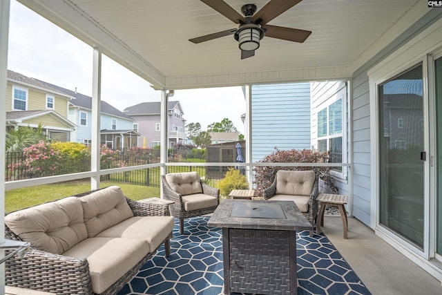 126 Sunset Bay Ln, Lexington, SC 29072 - sunroom featuring an outdoor hangout area, a ceiling fan, and a wealth of natural light