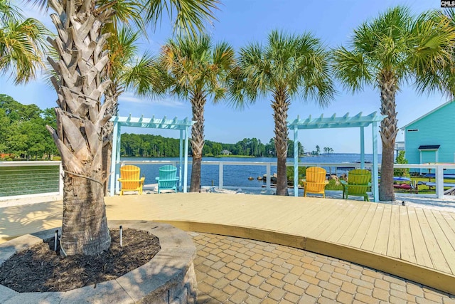 126 Sunset Bay Ln, Lexington, SC 29072 - view of swimming pool featuring a water view, a boat dock, and a pergola
