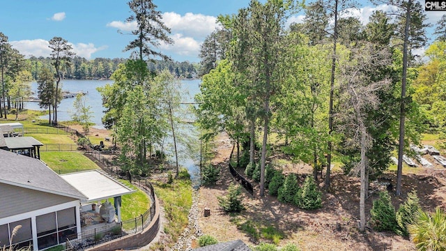 property view of water with fence