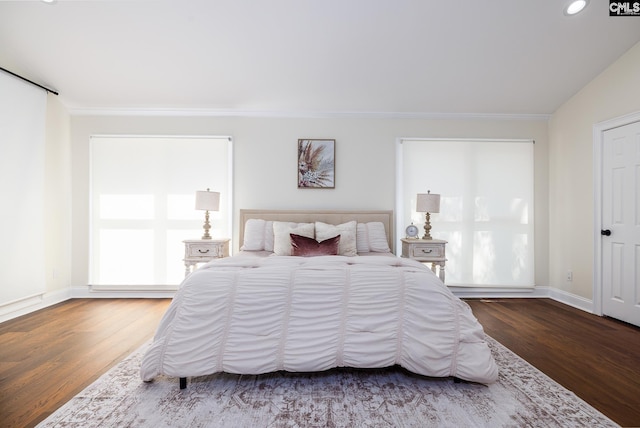 1168 Peninsula Dr, Prosperity, SC 29127 - bedroom with baseboards, ornamental molding, wood finished floors, and recessed lighting