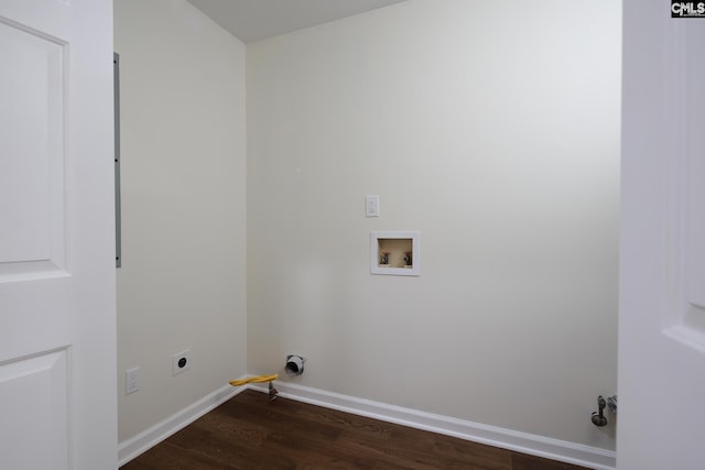 1168 Peninsula Dr, Prosperity, SC 29127 - laundry room with dark wood-style floors, hookup for an electric dryer, baseboards, washer hookup, and laundry area