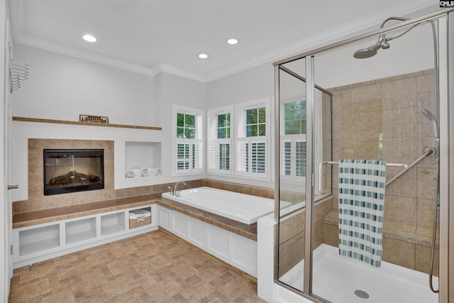 107 Turkey Ridge Ln, Lugoff, SC 29078 - bathroom featuring ornamental molding and a stall shower