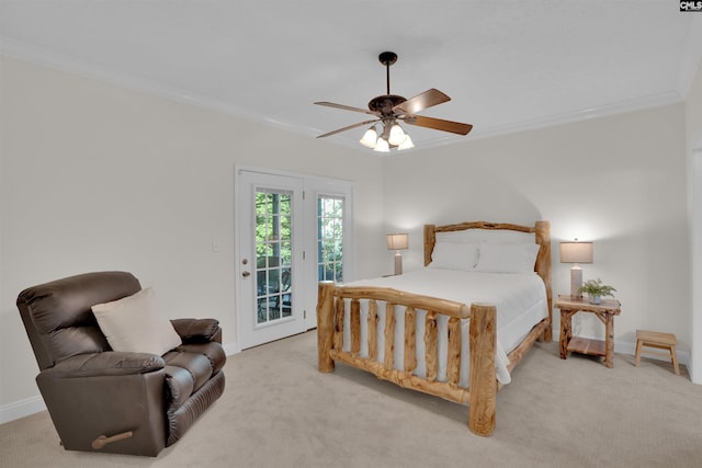 107 Turkey Ridge Ln, Lugoff, SC 29078 - bedroom featuring baseboards, access to exterior, crown molding, and light colored carpet