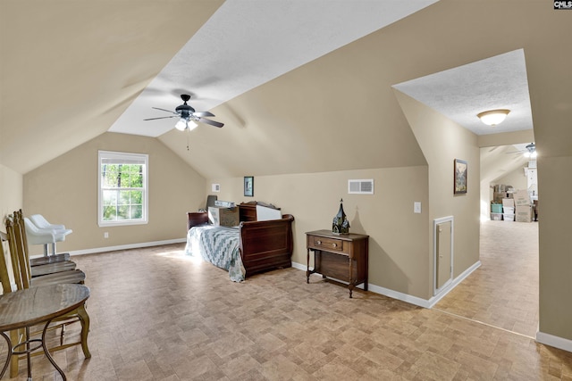 107 Turkey Ridge Ln, Lugoff, SC 29078 - bedroom with a ceiling fan, baseboards, lofted ceiling, and visible vents
