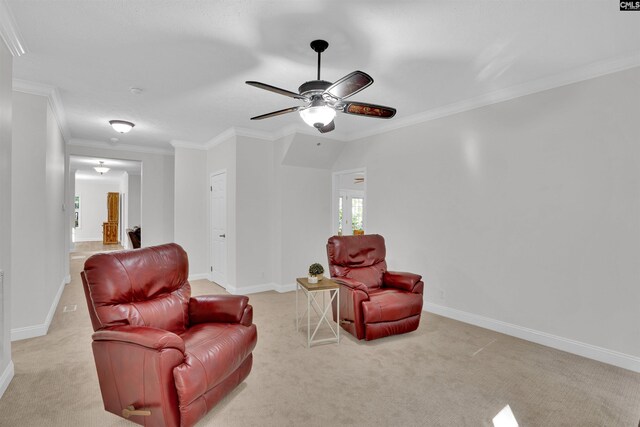 107 Turkey Ridge Ln, Lugoff, SC 29078 - living area featuring light colored carpet, baseboards, and crown molding