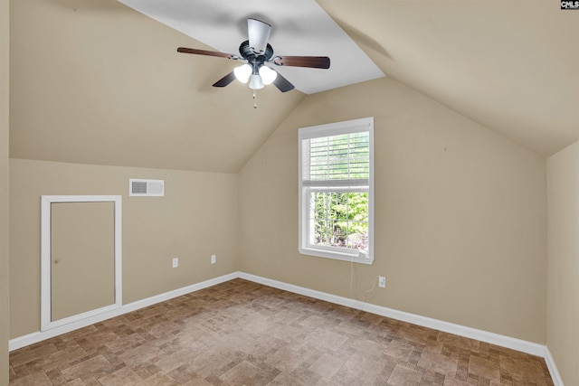 107 Turkey Ridge Ln, Lugoff, SC 29078 - additional living space featuring lofted ceiling, visible vents, a ceiling fan, and baseboards