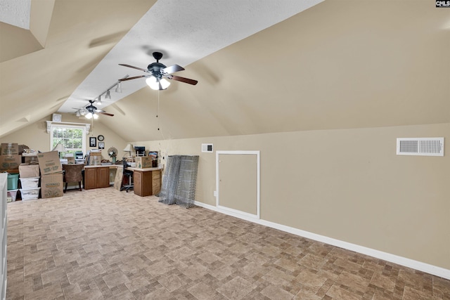 107 Turkey Ridge Ln, Lugoff, SC 29078 - additional living space featuring lofted ceiling, visible vents, baseboards, and ceiling fan