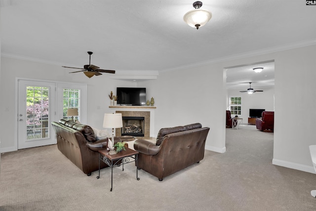 107 Turkey Ridge Ln, Lugoff, SC 29078 - living room with ornamental molding, a ceiling fan, and carpet flooring