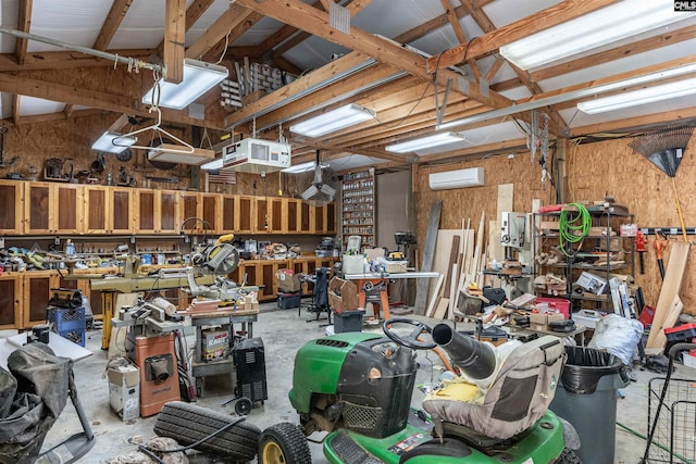 107 Turkey Ridge Ln, Lugoff, SC 29078 - garage featuring a workshop area and a wall unit AC