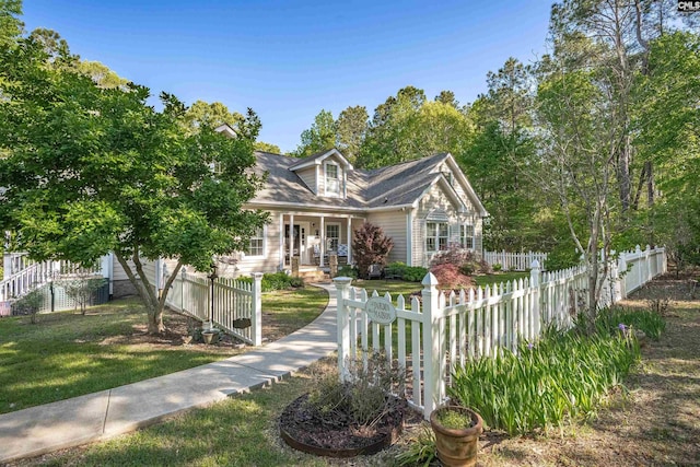 107 Turkey Ridge Ln, Lugoff, SC 29078 - view of front of property with a fenced front yard, a front yard, and covered porch
