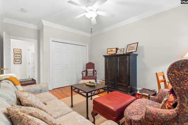 411 Turkey Point Cir, Columbia, SC 29223 - living area featuring wood finished floors, crown molding, and ceiling fan