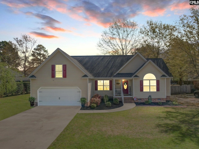 78 Southern Oak Dr, Camden, SC 29020 - view of front of home featuring fence, an attached garage, crawl space, driveway, and a front yard
