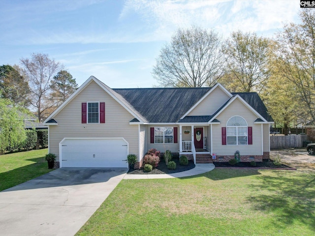 78 Southern Oak Dr, Camden, SC 29020 - view of front of house featuring concrete driveway, covered porch, a garage, fence, and crawl space