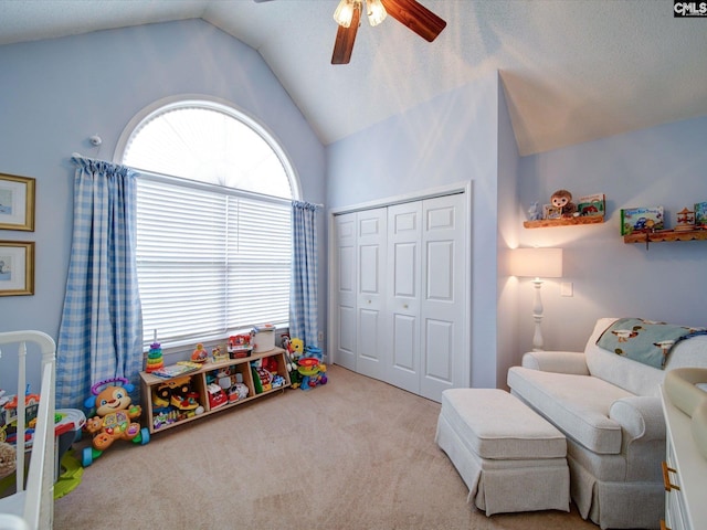 78 Southern Oak Dr, Camden, SC 29020 - game room featuring ceiling fan, vaulted ceiling, and carpet
