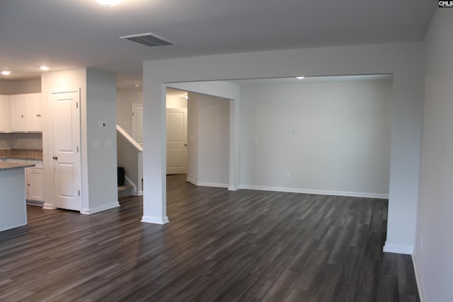 518 Cricket Chirp Ln, Elgin, SC 29045 - unfurnished living room featuring dark wood finished floors, recessed lighting, baseboards, and stairway