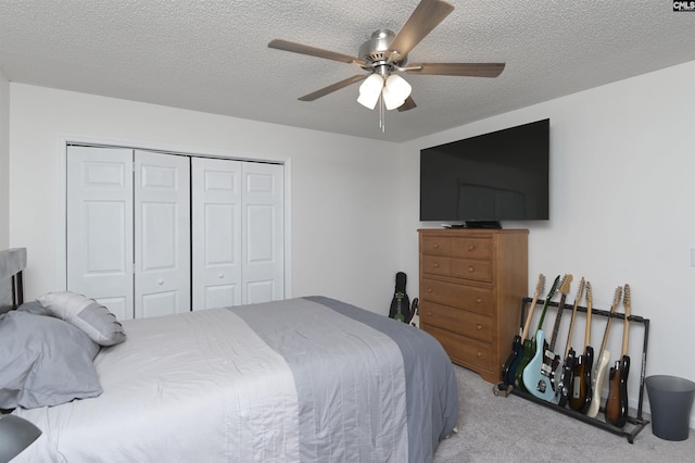 520 Blue Lake Dr, Lexington, SC 29072 - bedroom with a ceiling fan, carpet flooring, a textured ceiling, and a closet