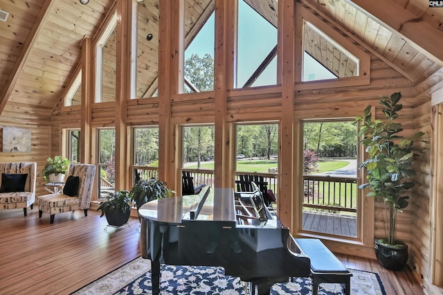 sunroom with beam ceiling