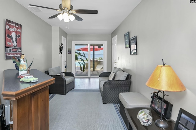 1305 Rock Island Rd, Gilbert, SC 29054 - living area featuring a ceiling fan and visible vents