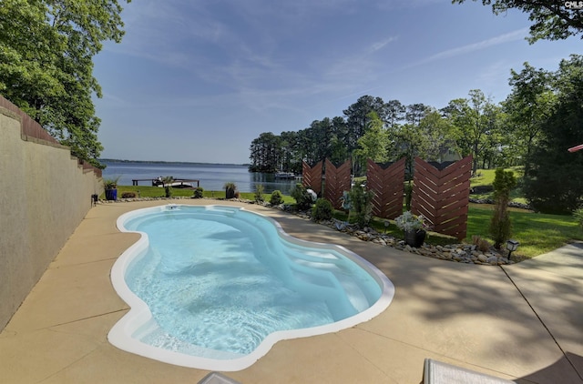 1305 Rock Island Rd, Gilbert, SC 29054 - view of swimming pool featuring fence, a water view, and a fenced in pool