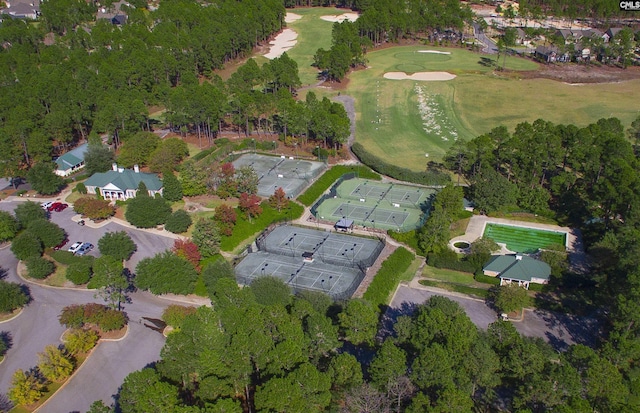 aerial view featuring a residential view and golf course view