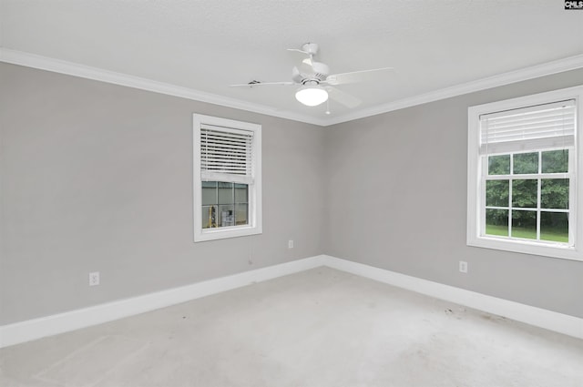 2310 Priceville Rd, Gilbert, SC 29054 - spare room featuring light carpet, crown molding, baseboards, and ceiling fan