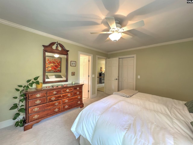 110 Columbia Club Dr, Blythewood, SC 29016 - carpeted bedroom featuring ornamental molding, a closet, and ceiling fan