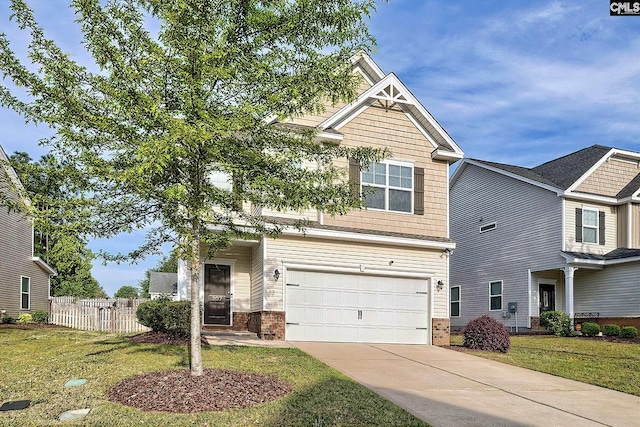 207 Ashewicke Dr, Columbia, SC 29229 - view of front of home with concrete driveway, a front lawn, an attached garage, fence, and brick siding