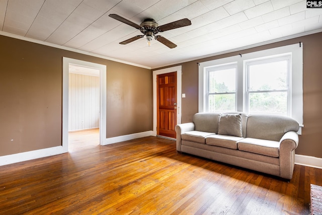 1742 Orrs Station Rd, Chester, SC 29706 - living area with wood-type flooring, crown molding, baseboards, and a ceiling fan