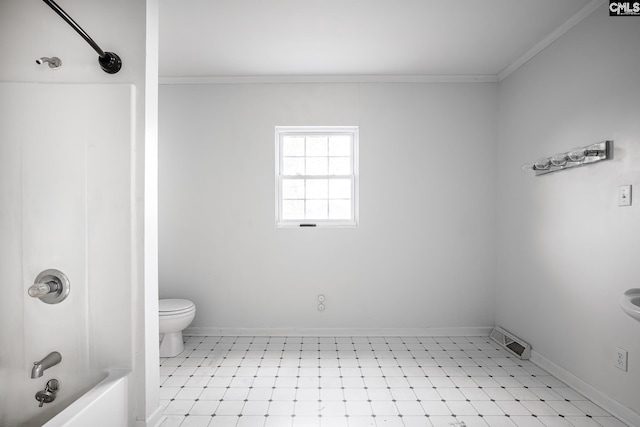 1742 Orrs Station Rd, Chester, SC 29706 - bathroom featuring tile patterned floors,  shower combination, toilet, baseboards, and crown molding