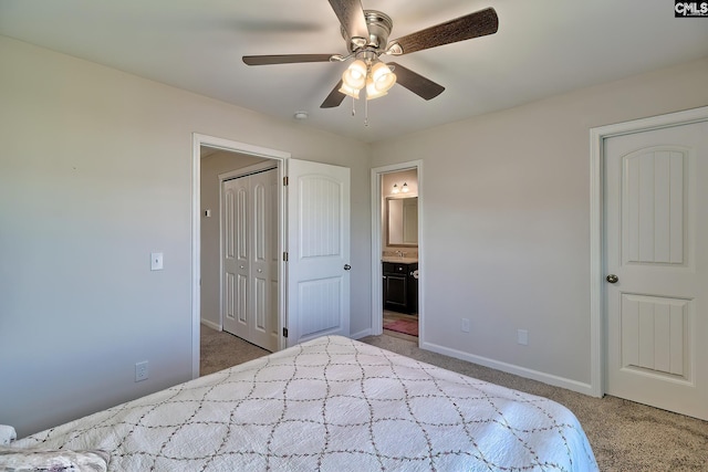 258 Gum Swamp Trl, West Columbia, SC 29169 - carpeted bedroom with baseboards, a ceiling fan, ensuite bathroom, and a closet