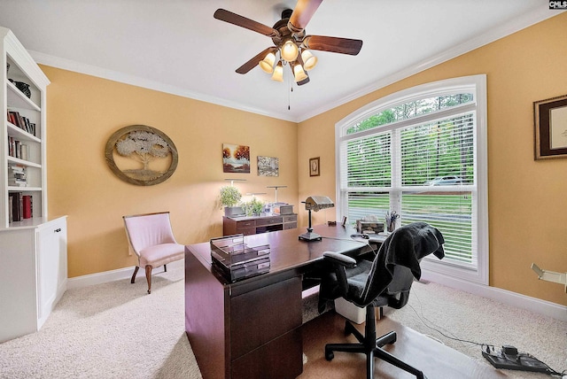 1437 Heins Rd, Blythewood, SC 29016 - carpeted office space featuring baseboards, ornamental molding, and ceiling fan