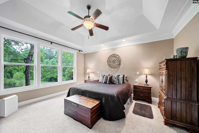 1437 Heins Rd, Blythewood, SC 29016 - carpeted bedroom with a tray ceiling, baseboards, recessed lighting, ceiling fan, and crown molding